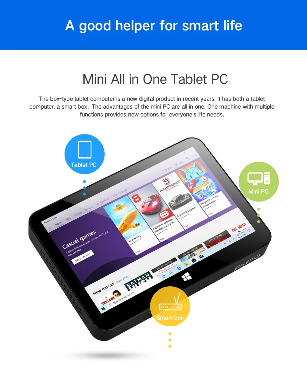 피포 X11 미니 PC 윈도우 10 OS 9인치 PLS 터치스크린 인텔 N4020 CPU 4GB 램 64GB 롬 HDMI BT4.0 와이파이 RJ45 USB 미니 데스크탑 PC