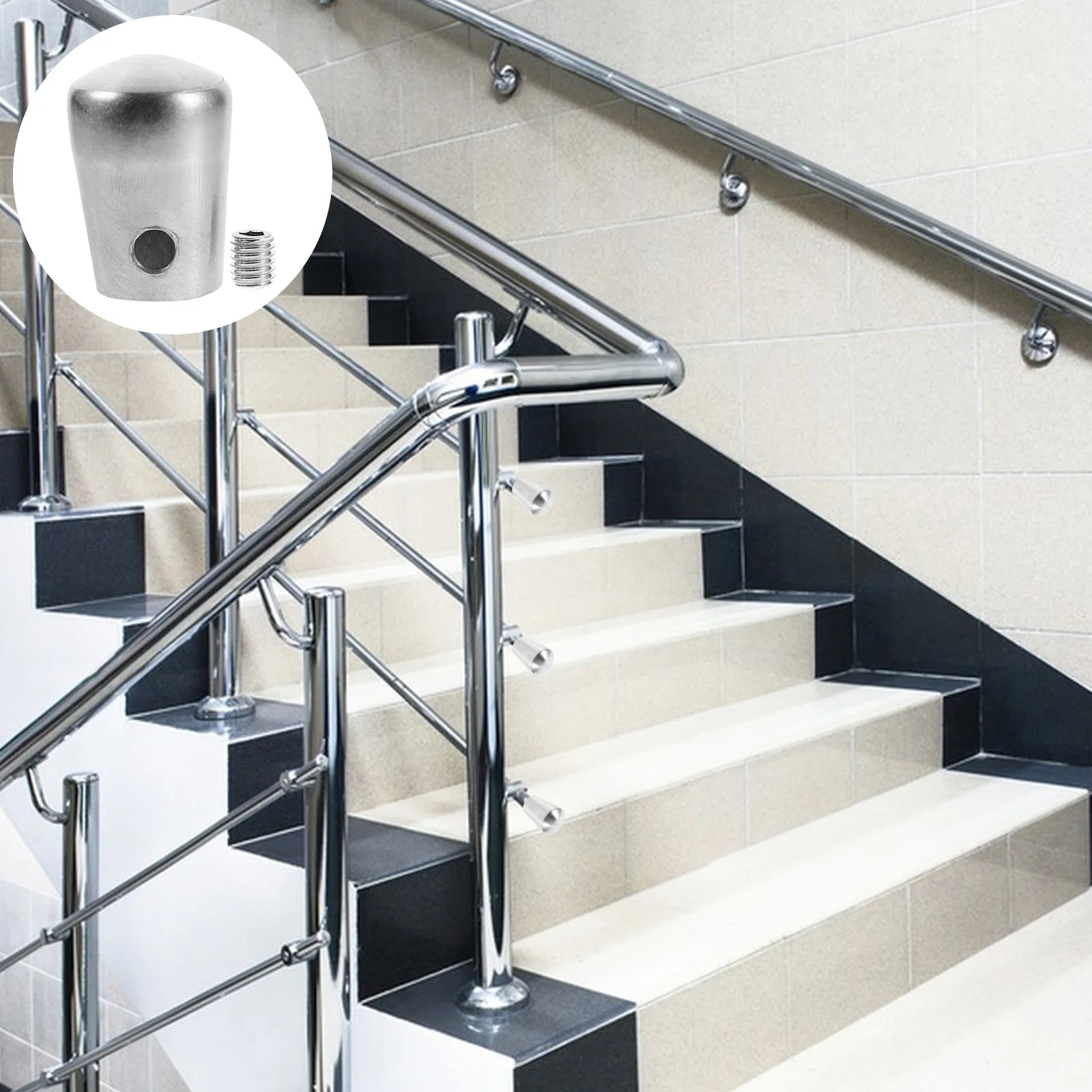 5 Pcs Stainless Steel Stair Column Accessories Wooden Handrail End Caps Railing