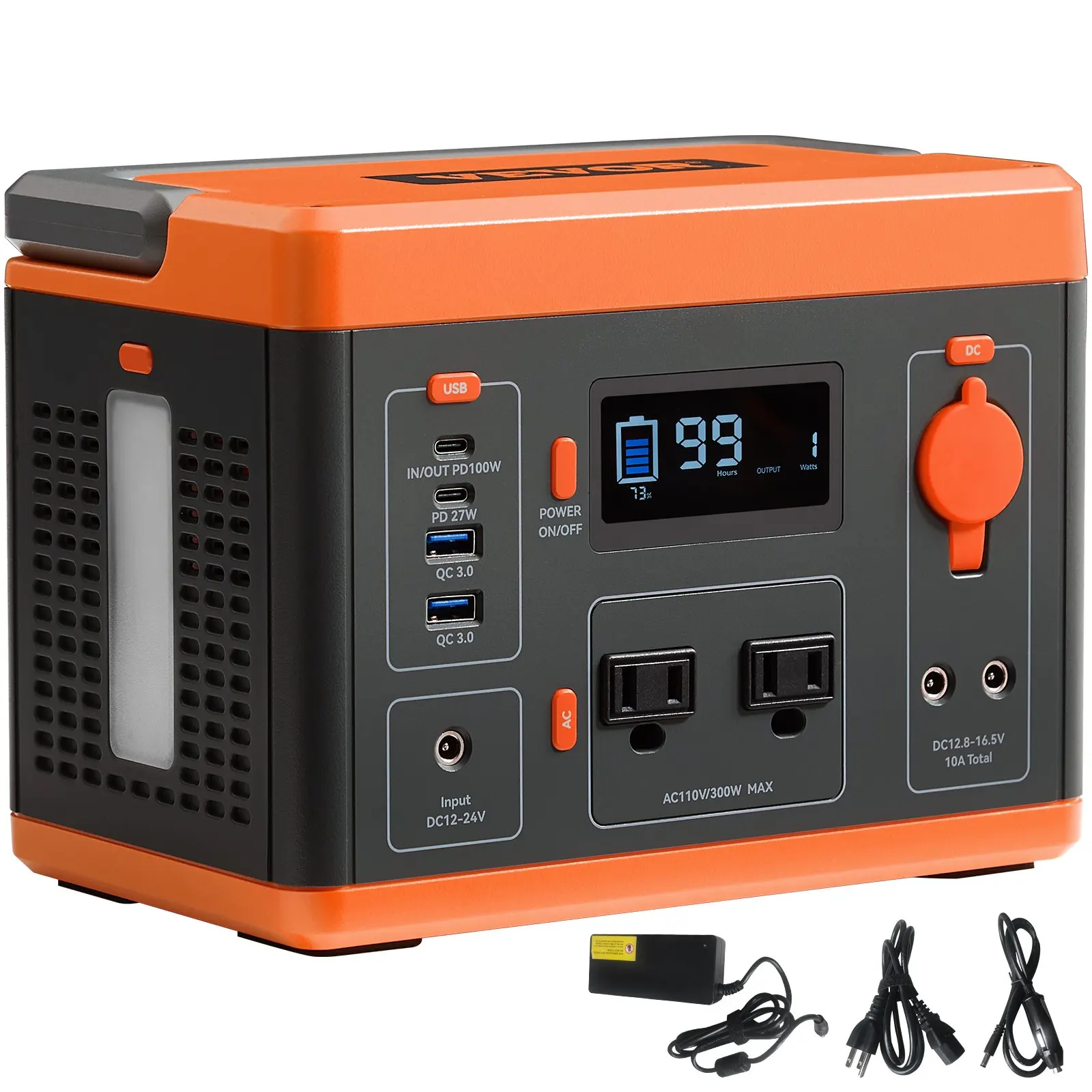 VEVOR Portable Power Station Solar Generator 296Wh 300W Pure Sine Wave Lithium Battery for Outdoors Camping Emergency Charging