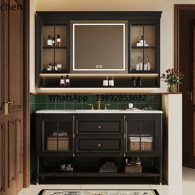 

oak floor-to-ceiling American bathroom cabinet combination bathroom wash basin cabinet French retro bathroom