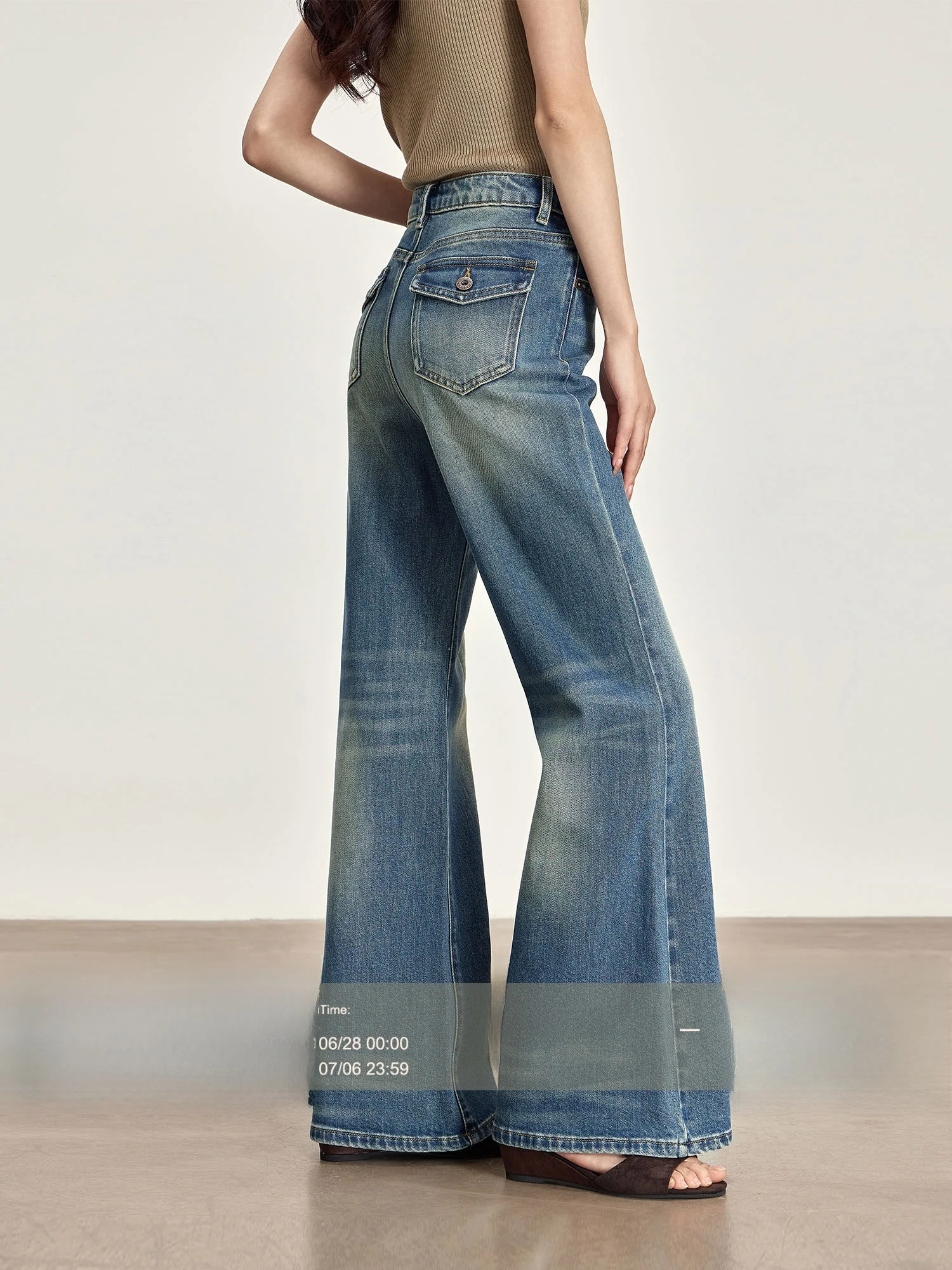 

Retro American Denim Jeans Women's Summer Wide Leg Pants High Waist Slimming Flared Pants Cotton Blend Wear Resistant
