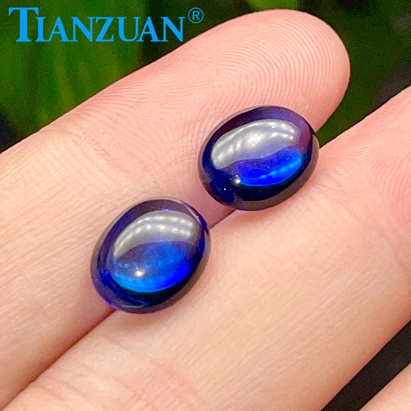 9x11mm 4.8ct Cabochon Cut Oval Shape Blue Color Sapphire Corundum Stone Loose Beads For Jewelry Making DIY Material