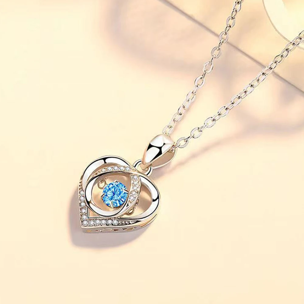 Women Beating Dazzling Heart Pendant Necklace 925 Sterling Silver Zircon Necklaces Jewelry Gifts For Her Girlfriend Wife