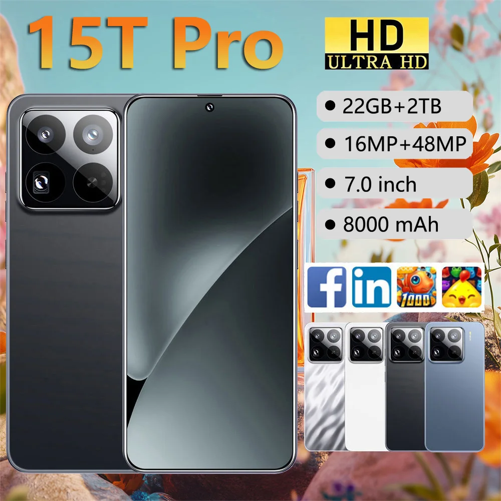 

NEW HOT 15T Pro 7.0 inch Global Edition Original Smart 5G Dual Card 22GB+2TB Android 8000mAh Battery Facial Recognition Function
