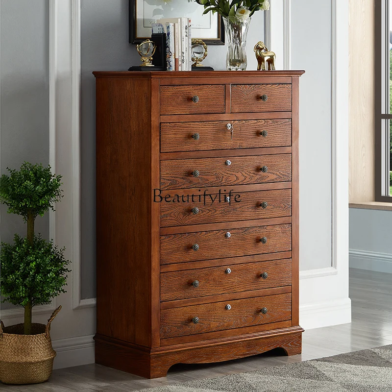 *Light luxury eight-bucket cabinet American all-solid wood drawer large-capacity locker simple style