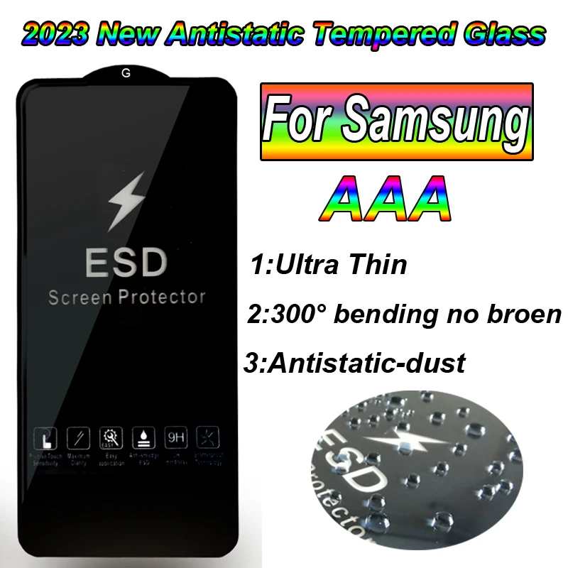 25pcs-50pcs For Samsung A54 A14 A73 A53 A23 A13 A33 A02S Note 20 M12 A10 A20 A21S A51 A71 ESD Antistatic Full GlueTempered Glass