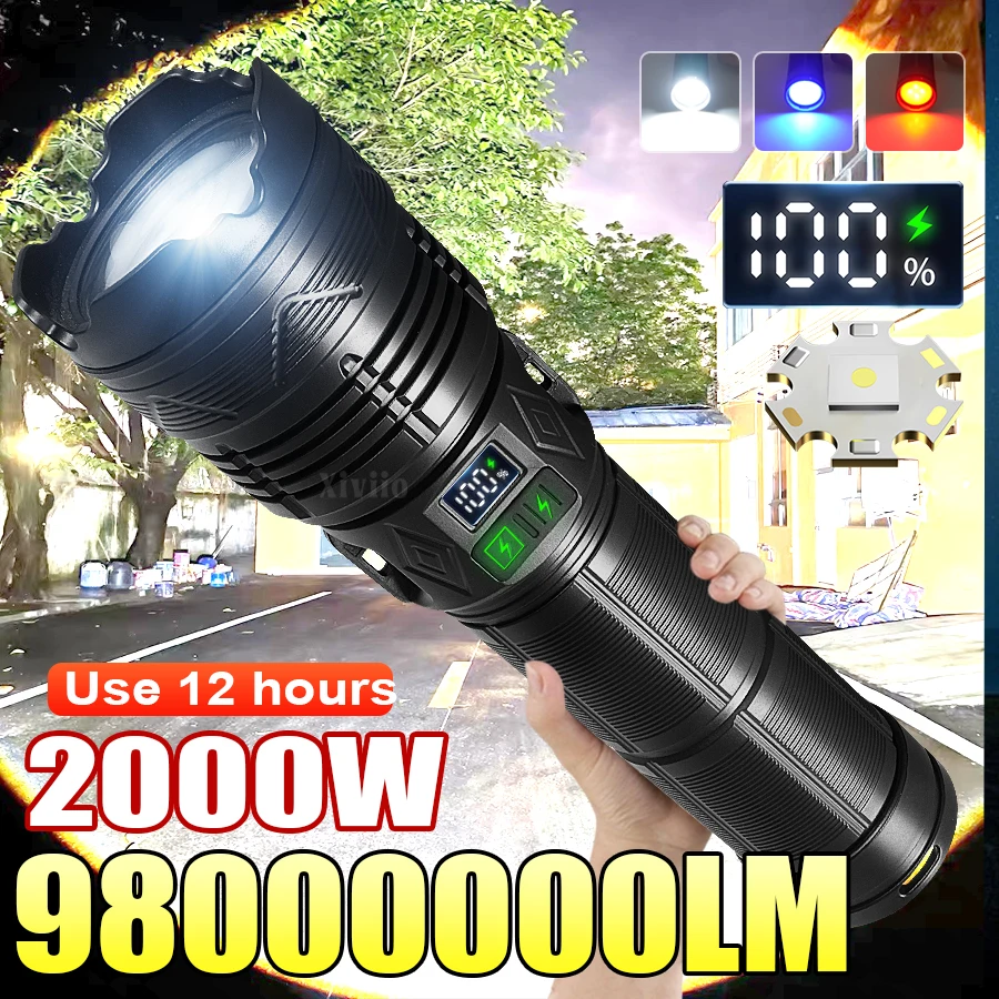 

Мощный светодиодный фонарь 98000000LM с зарядкой Type-C, COB-фонарь с боковым светом для кемпинга и походов