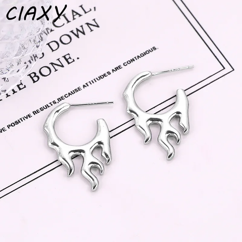 CIAXY Silver Color Flame Stud Earrings for Women Iirregular Plain Lava Earring European and American Hyperbole  Jewelry