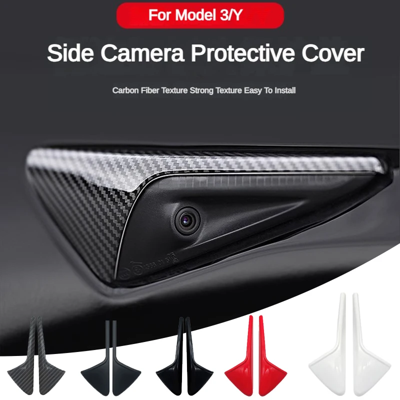 Car Side Camera Protective Cover ABS Carbon Fiber Protective Cover Turn Signal Cover Suitable for Tesla Model 3/Y/X/S 2017-2022