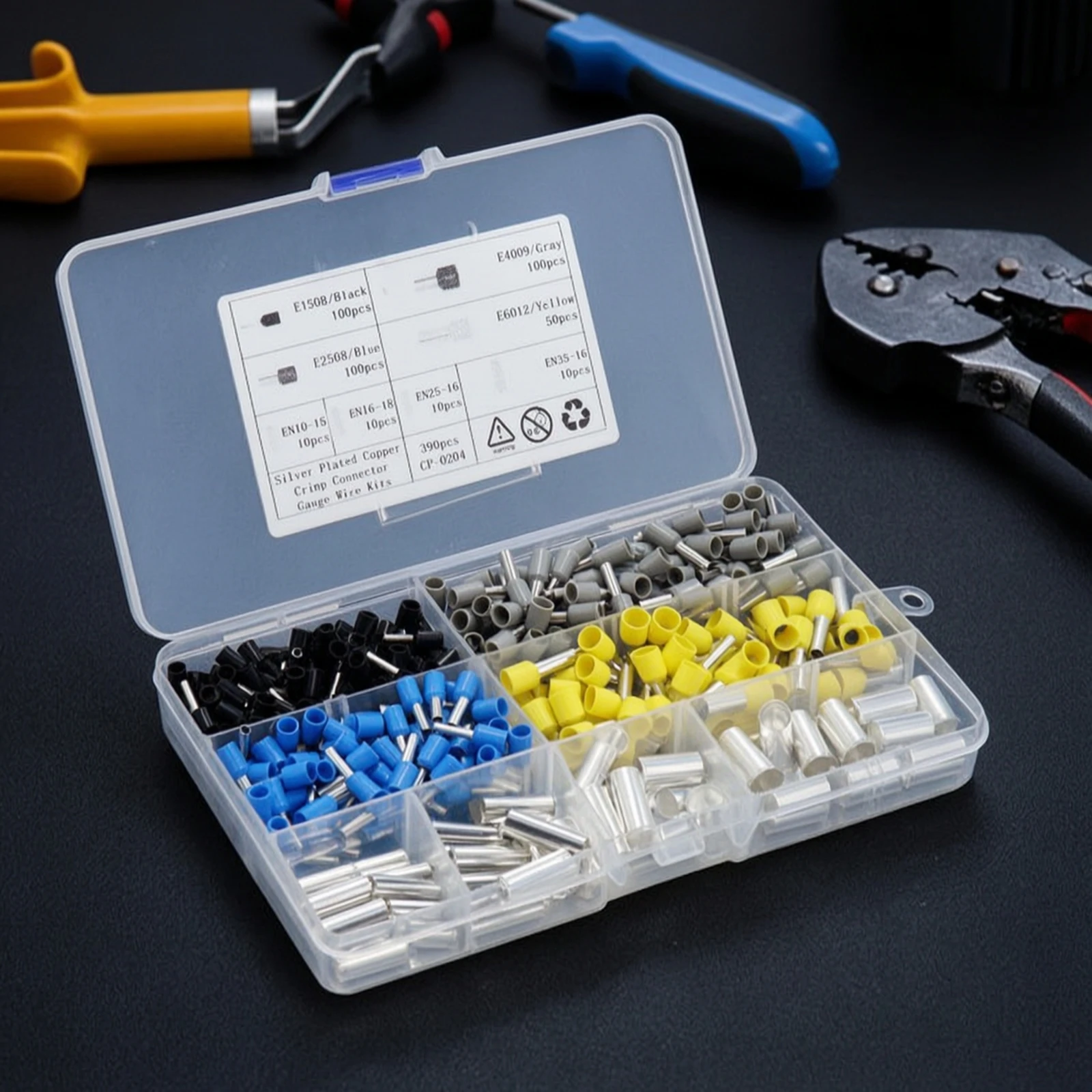 390 Pieces Wire Ferrule Kit Color-Coded Wire Ferrules Terminal Kit Crimp Terminals with Organizer Box Tin-Plated