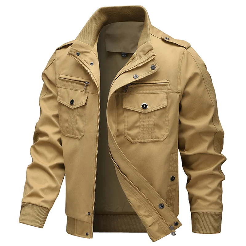 Spring New Men Casual Jacket Men Fashion Solid Windproof Tactical Military Jacket Outdoor Multi-Pocket  High Quality Parkas Male