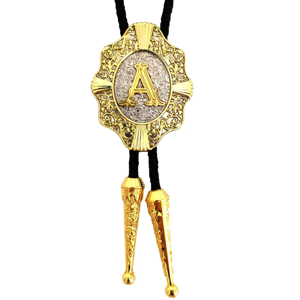 Bolo Tie for Men Letter A-Z Gold Electroplating Retro Shirt Chain Western Cowboys Collar Rope Leather Necklace Tie Dropshipping