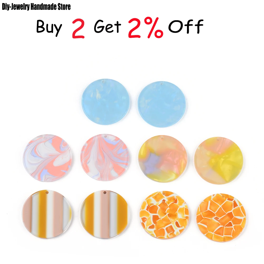 6pcs/lot Acrylic Acetic Acid Sheet Round Flat Pendant Jewelry Accessories Handmade Connector DIY Earrings Component 30mm