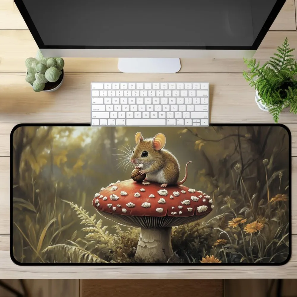 

Cute mice on mushrooms, forest animal mouse pads, rubber, anti-slip, durable, washable, computer mechanical keyboard