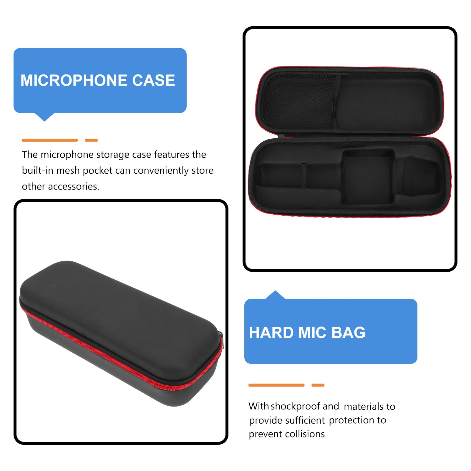 

Thickened Bag Hard Case for Microphone Shockproof Storage Box with Zipper Mesh Pocket Portable Audio Video Equipment