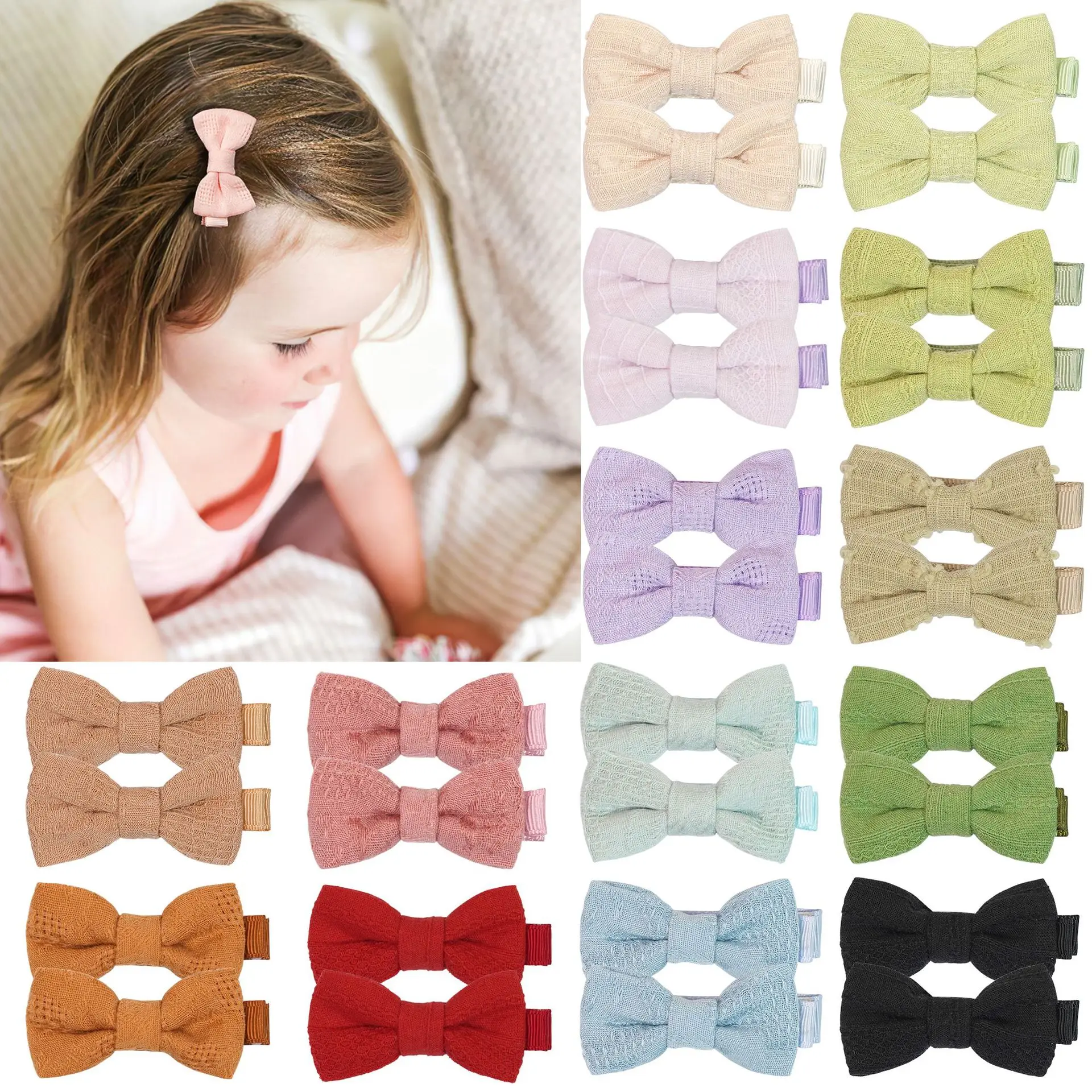 

100pc/lot New 2" Linen Cotton Bow Baby Hair Clips Girls Solid Color Bowknot Hairpins Kids Barrettes Children Headwear Wholesale