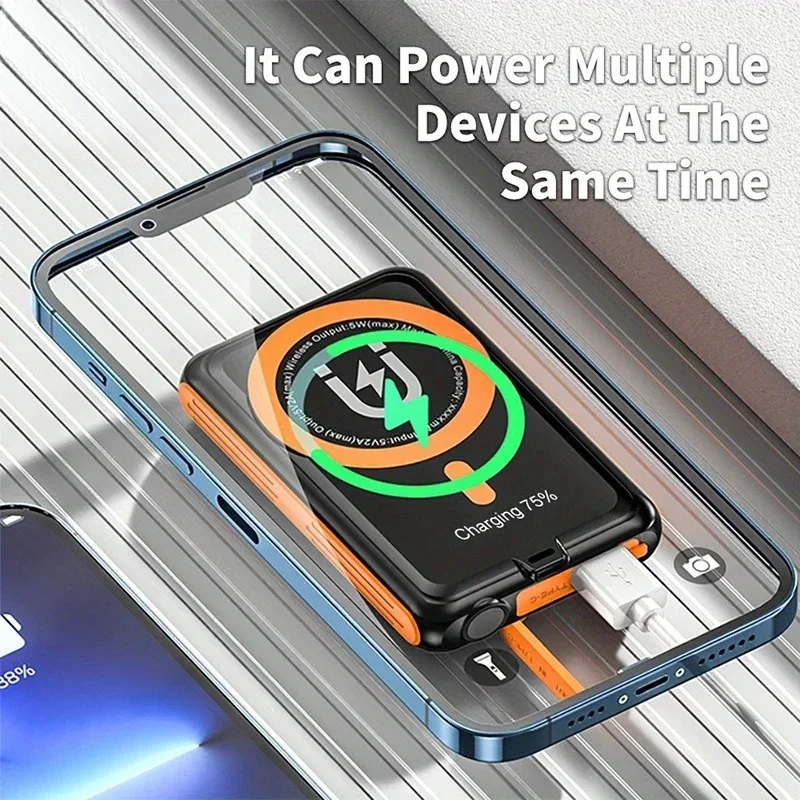 5000mAh Wireless Magnetic Solar Power Bank 20W Fast Charging with Flashlight External Backup Battery for IPhone Samsung