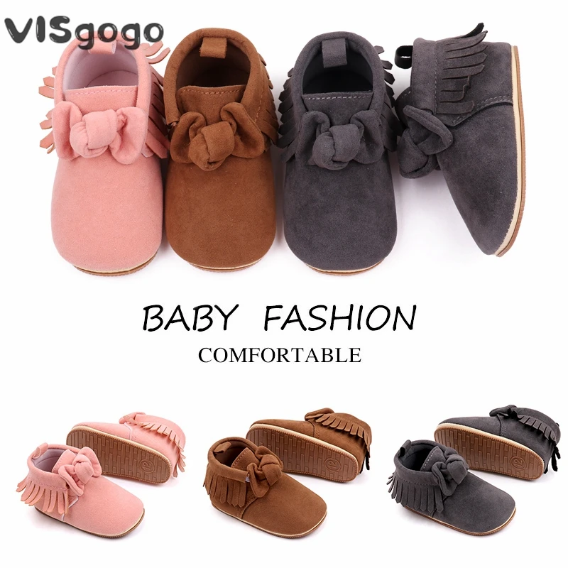 

VISgogo Baby Girls Boots Soft Sole Tassel Bow Non-slip First Walker Shoes Toddler Solid Color Casual Shoes for Fall Winter