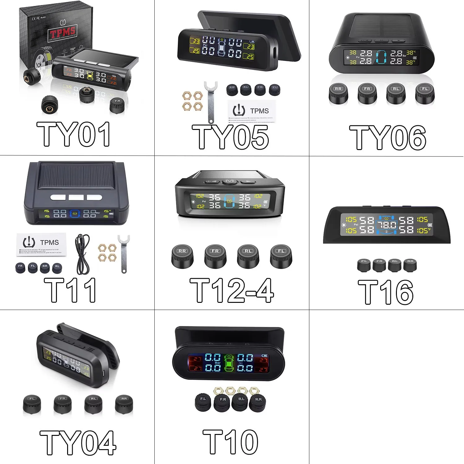 Tire Pressure Monitoring System With 4 TPMS sensor Solar Powered Digital LCD Display Auto Security Alarm Tire pressure sensor