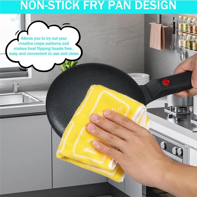 

【HOT】Nonstick Coating Electric Crepe Maker 600W Handheld Pancake Maker Electric Round Griddle For Pancakes US Plug