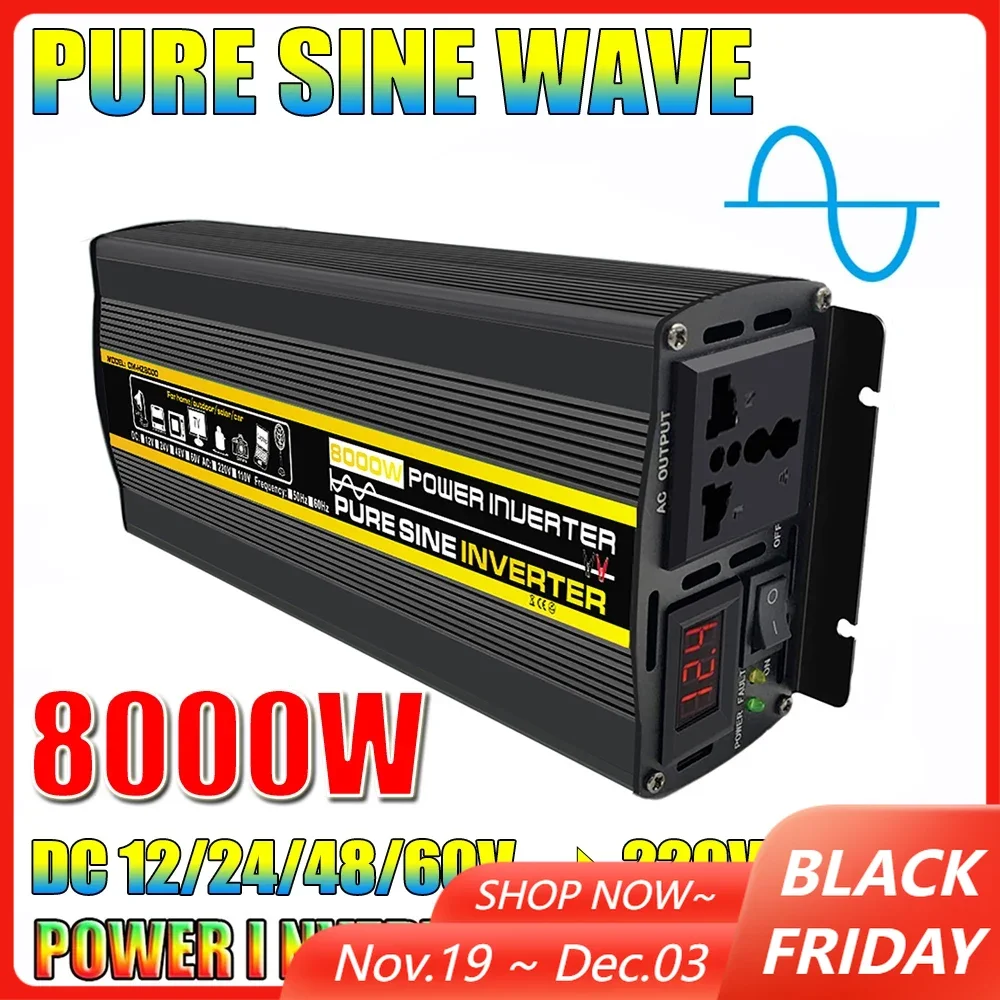 

Pure Sine Wave Power Inverter 8000/6000/4000/3000W 12/24/48/60V TO 220V 110V Solar Car Inverter Voltage Converter Transformer