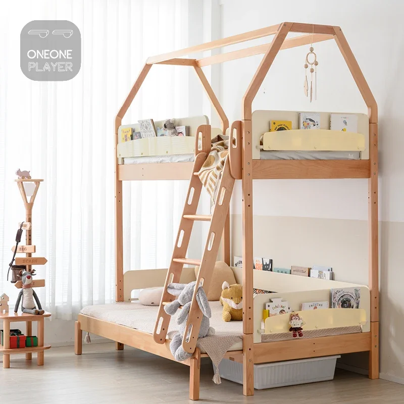 Cama Flying House versión emocional, litera, cama alta y baja, cama infantil y madre, multifunción de madera maciza para niños