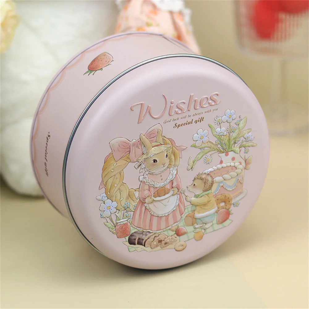 Round Empty Tin Box Cartoon Rabbit Metal Storage Box Candy Boxes Wedding Favor Cookie Organizer Container Home Decorative - Detail 1