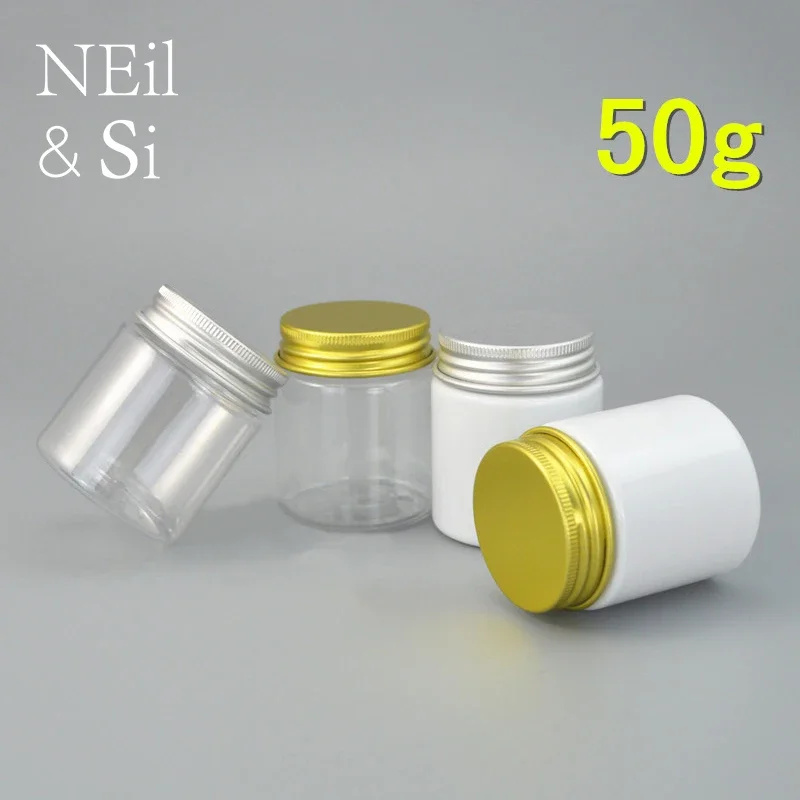 

50g Plastic Cream Jar White 50ml Cosmetics Face Mask Lotion Storage Container Candy Pill Tea Refillable Bottle 30pcs