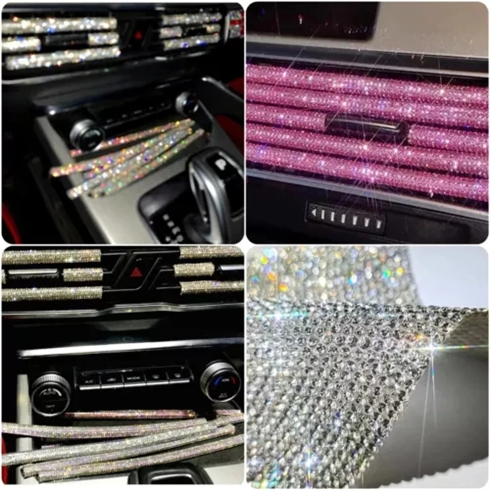 Diamond Ring Bling Car Vent Outlet Trim Strip Rhinestone Crystal Auto Decoration