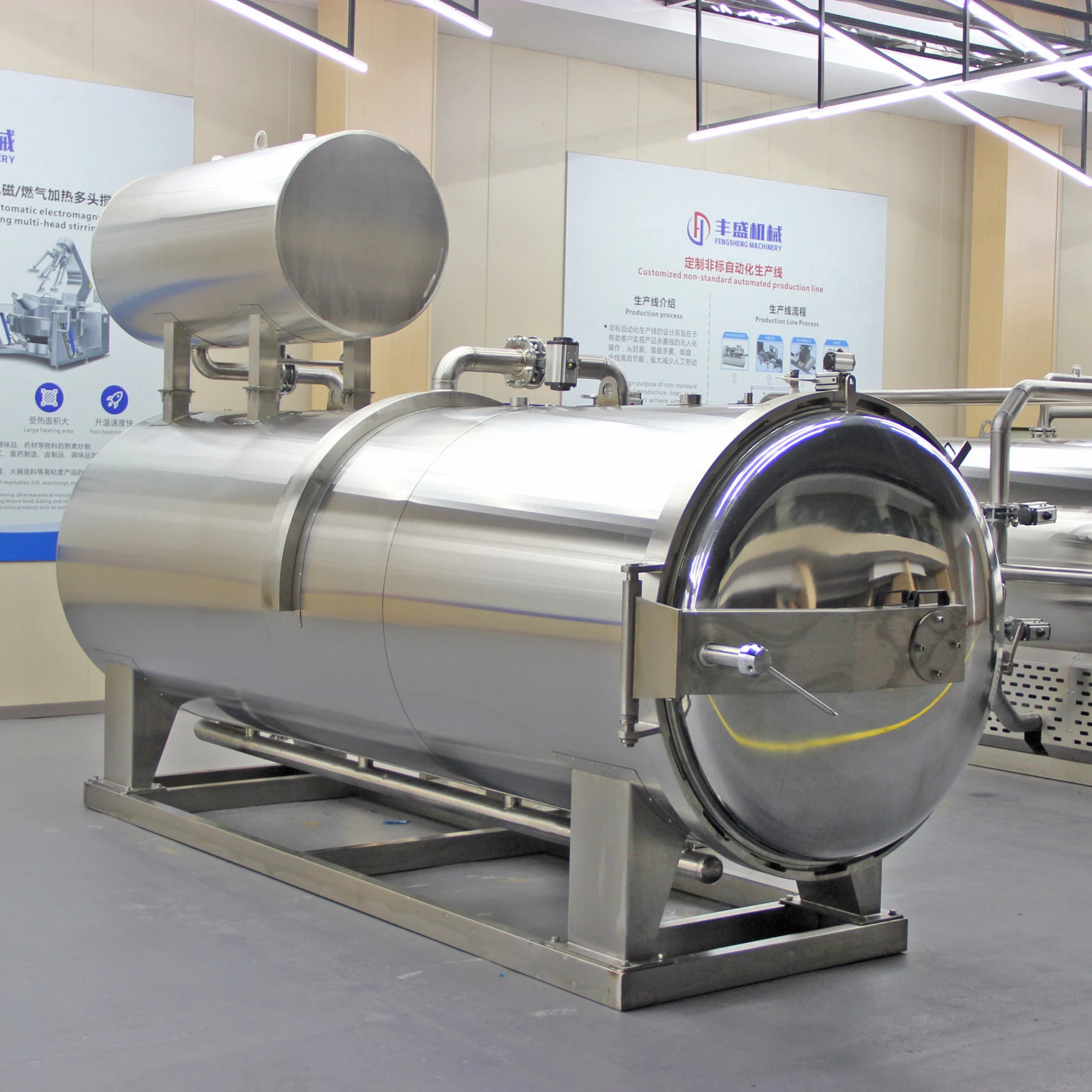 معقم معوجة لرش الماء بالبخار أوتوماتيكي بالكامل للأغذية المعلبة واللحوم والخضروات وخط التعليب التجاري المعتمد من CE