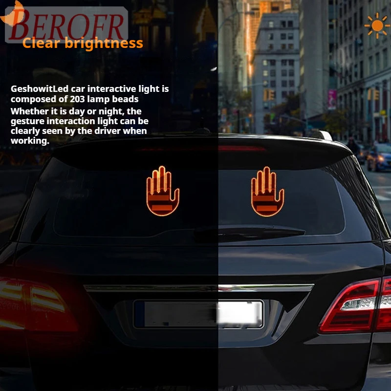 New Fun Universal Car LED Finger Light with Remote Car Rear Window Sign Amber Middle Finger Warning Brake Light Road Rage Sign