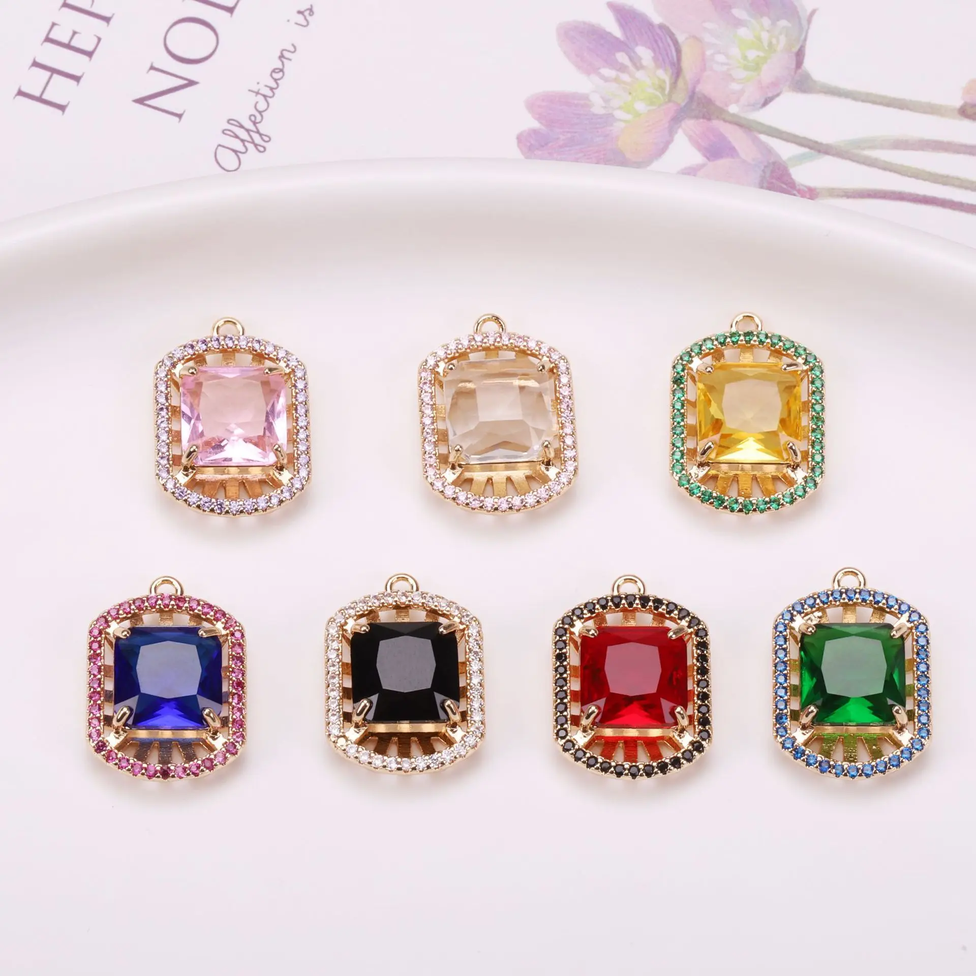 10pcs/ Bag  New Retro Square Full Diamond Jewelry Necklace Pendant Earrings DIY Jewelry Accessories