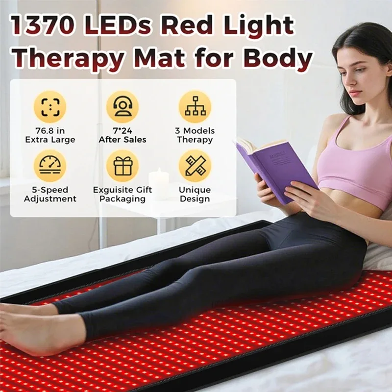 1370 المصابيح الأحمر الأشعة تحت الحمراء العلاج بالضوء حصيرة 660nm 850nm كامل الجسم وسادة للإغاثة الضوء الأحمر 76.8 "x 33.4"