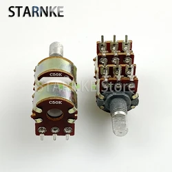 1PCS 16 Type C50K 4 Link C50K*4 Amplifier 4 Channel Volume Adjustment Potentiometer With 40 Points Step 12-Pin Shaft Length 15mm