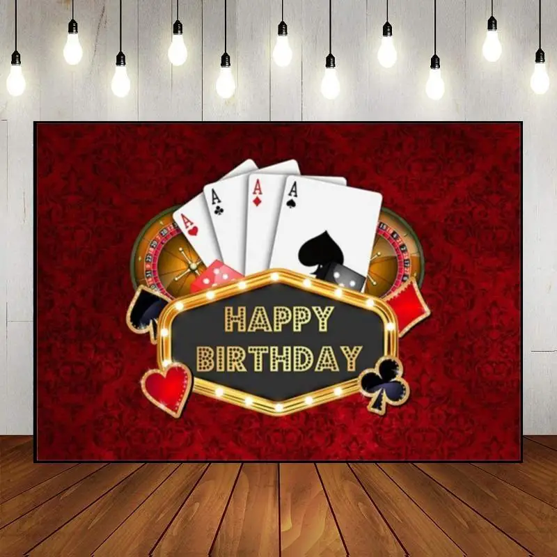 Casino Birthday Decoration Background Good Luck Photography Backdrops Dice Custom Backdrop Slot Machine Photo Night Poker Card