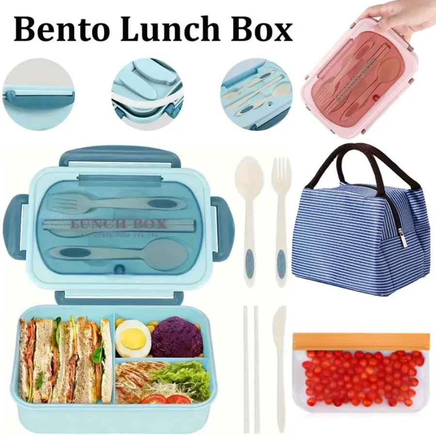 

Compartments Plastic Bento Box Reusable Pp Plastic Tiffin Kids Lunch Box with Cutlery and Handbag Bento Boxes for Kid Adult