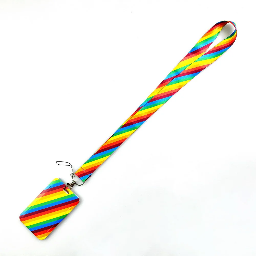 Diagonal Rainbow Key Hanging Rope Neck with ID Badge Bracket Keychain DIY Hanging Rope Keychain Mobile Accessories