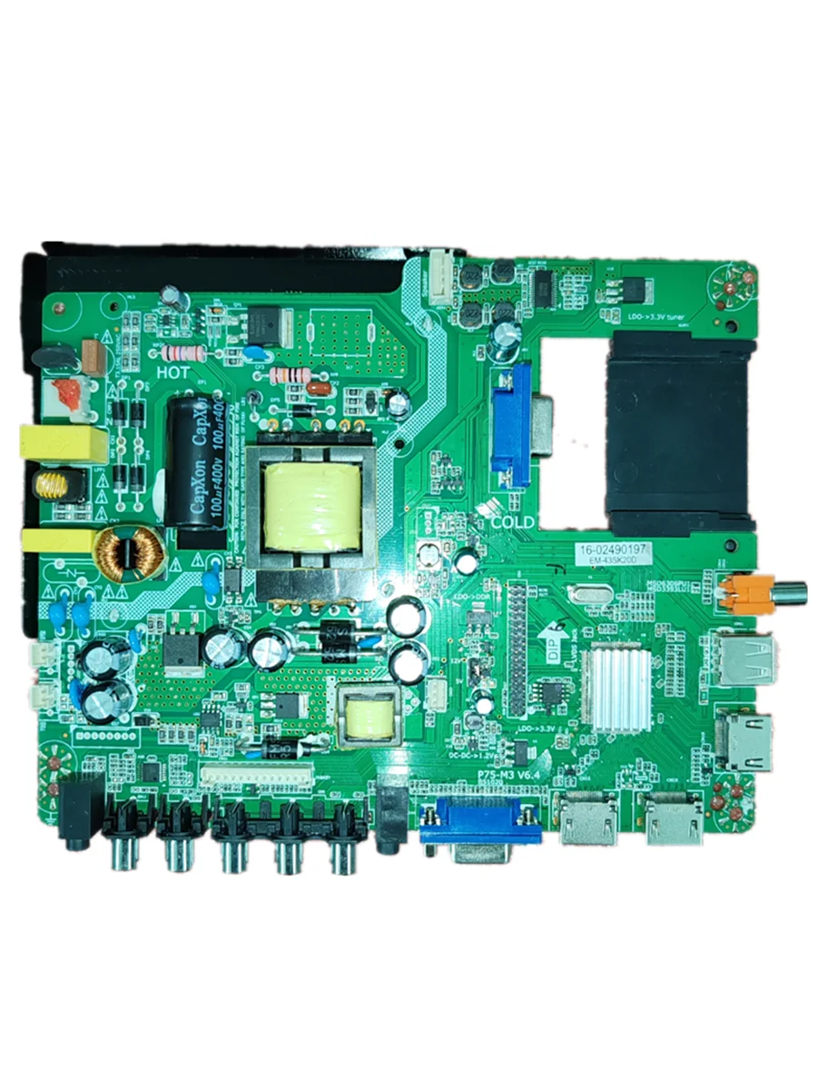 P75-M3 V6.4 em-43sk20d Three in one LED TV motherboard, tested, physical photo for 60--68V 640MA 75w