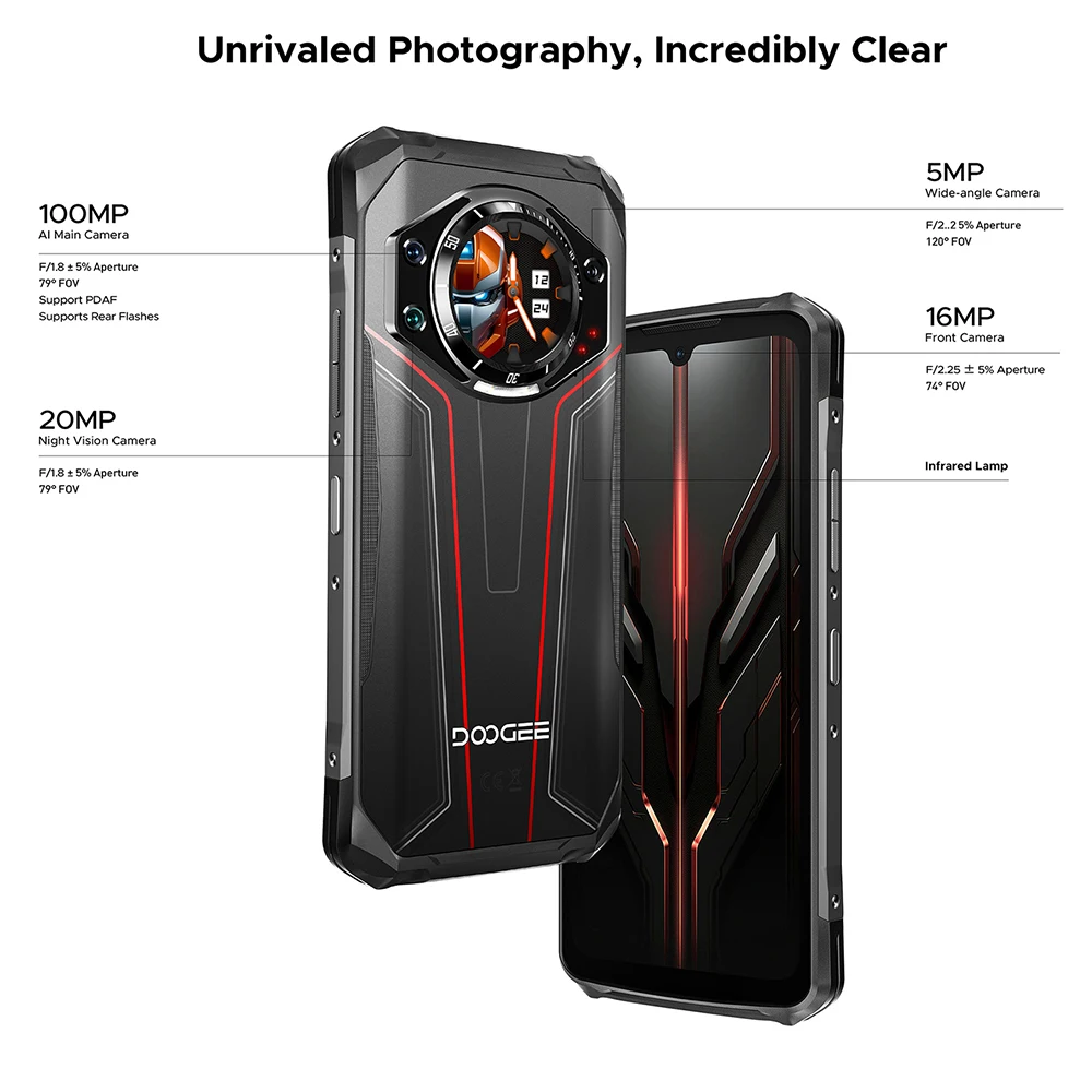 Global Version DOOGEE S119 Rugged Phone 6.72" FHD+ IPS Screen 8GB+512GB 100MP AI Main Camera 10200mAh Battery 33W Android 14 NFC