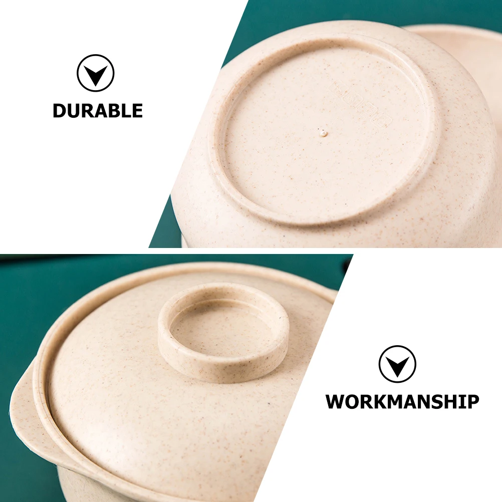 

1pc Double Ear Porridge Soup Container Noodle Storage Bowls Household Rice Husk Wheat Fiber Fruit Salad Kitchen Supply for Soup