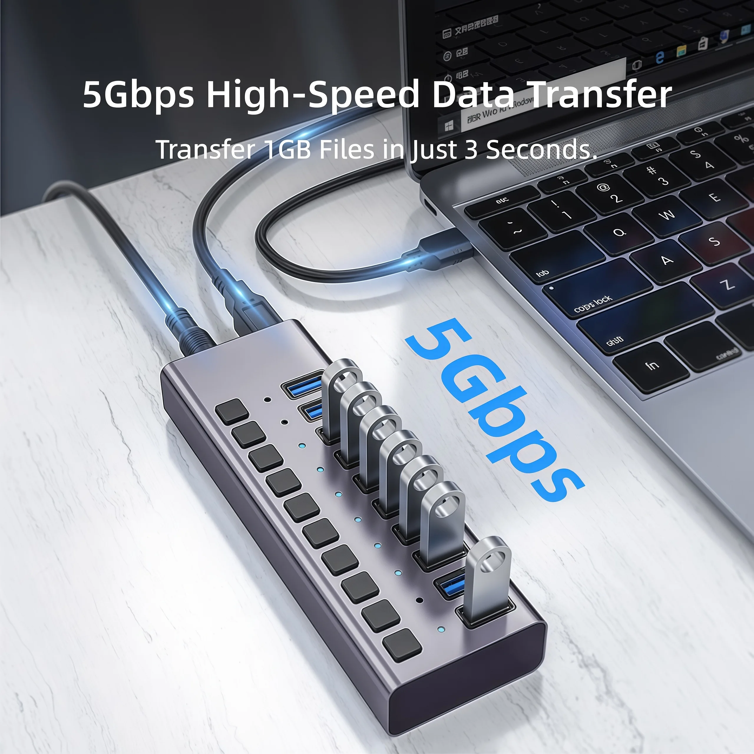 USB Hub 3,0 multipuerto de alta velocidad 16 10 7 puertos interruptor de encendido y apagado con fuente de alimentación adaptador divisor USB extensión de puertos múltiples