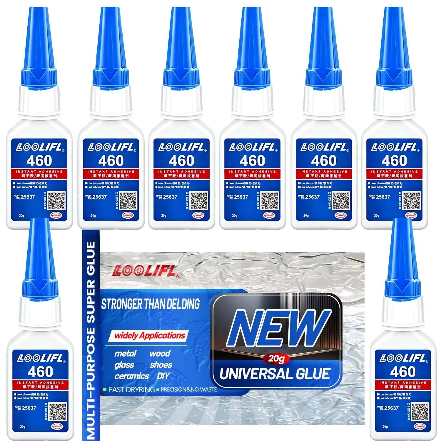 Loolifl-20Ml/460 Sofortiger Starker Superkleber, Cyanacrylat-Klebstoff, trocknet in 5 Sekunden, wasserdicht, stabil und multifunktionales Klebstoffwerkzeug, geeignet für Harz, Keramik, Metall, Glas.