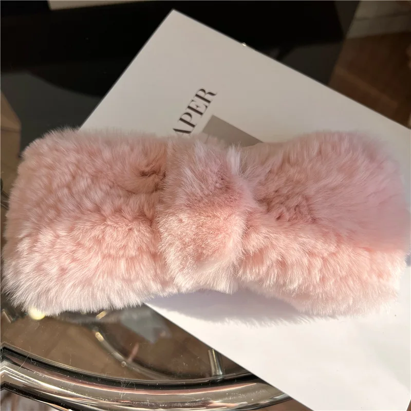 2024 Hot Sale Women Headband Winter Autumn Elastic Real Rex Rabbit Fur Neck Scarf For Girls Hair Band Ladies Fashion New Design