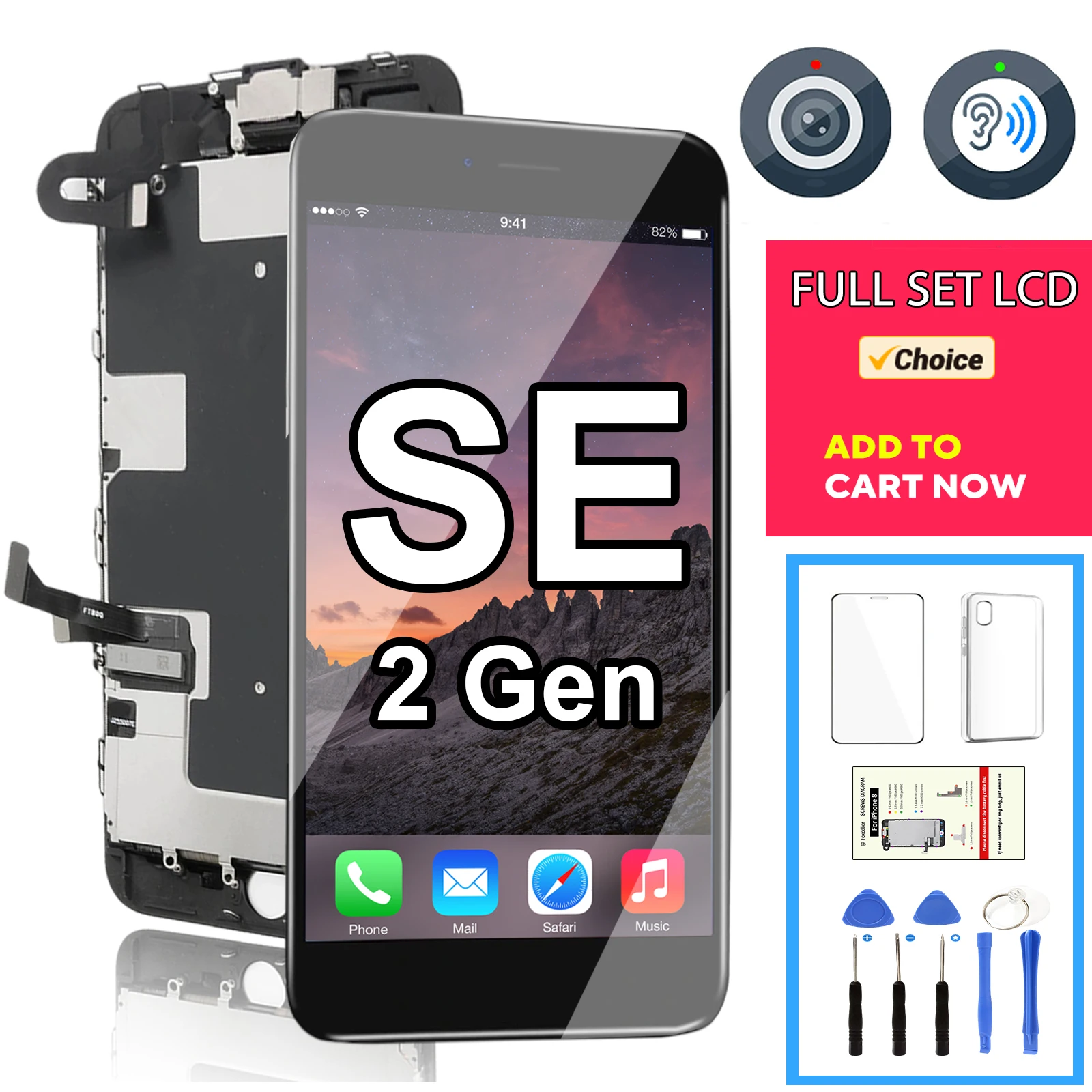 Display For iPhone SE 2020 2 Gen LCD Screen Replacement Full Set Assembly Touch Digitizer Complete+Front Camera+Speaker A2298