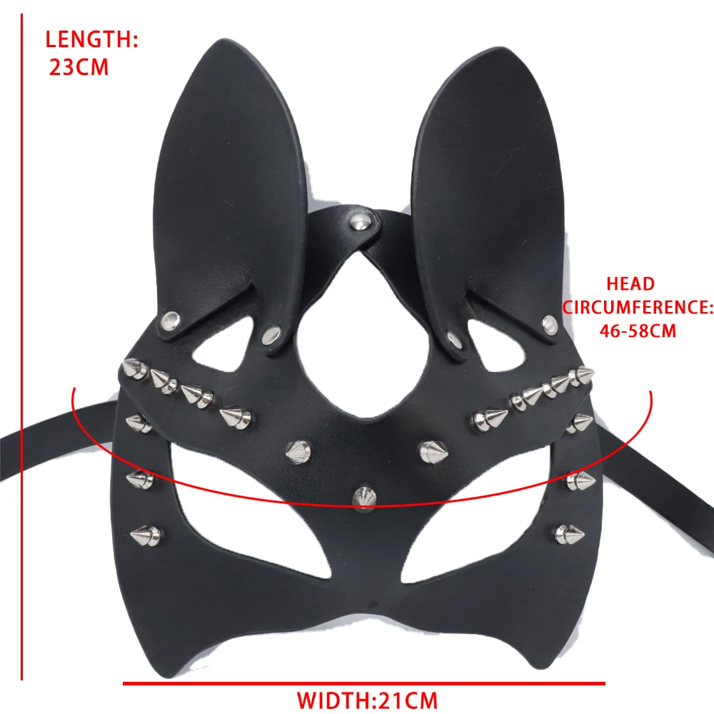 Sexy Leather Mask Bunny Girl Cosplay Erotic Fetish Rave Mask Rivets Bondage Harness Bdsm Halloween Party Cat Mask Woman Man