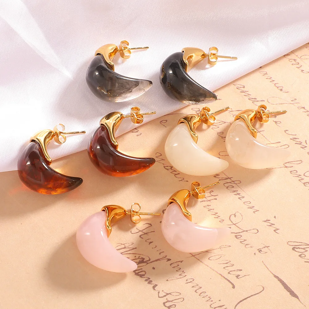 Exquisite gift box packaging Maillard coffee resin water drop earrings light luxury high-end temperament versatile stud earrings