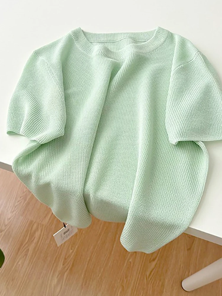 Extra Large 300 Pounds Green Ice Silk Knitted Short Sleeve T-Shirt Women's Soft Loose Summer Top Comfortable Breathable Tee