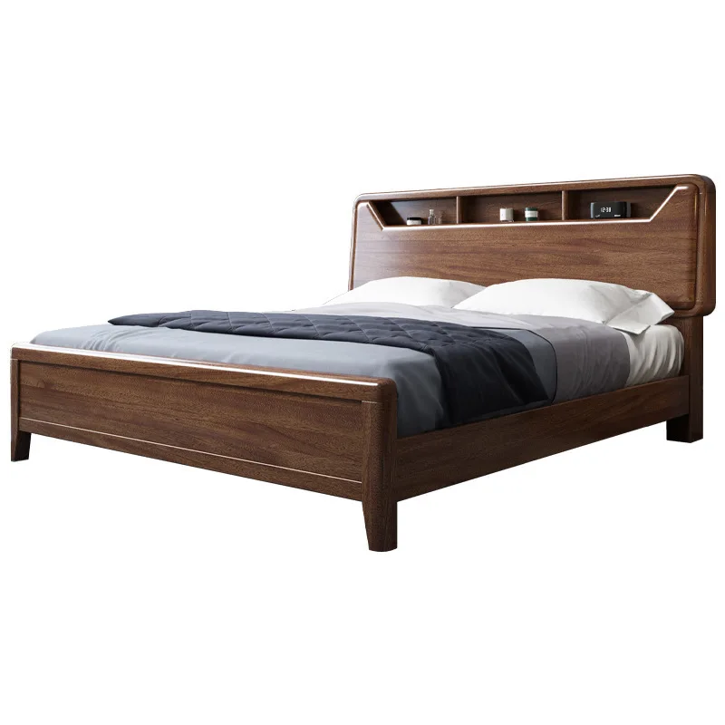 

Walnut, solid wood, bed master bedroom, single and double, modern, simple, high box, storage