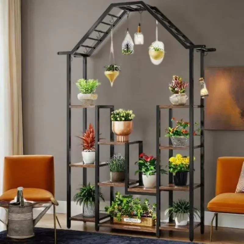 for Minimalist Metal Multi-Layer House-Shaped Multifunctional Flower Stand Greenery Spider Plant Balcony Floor Type Flower
