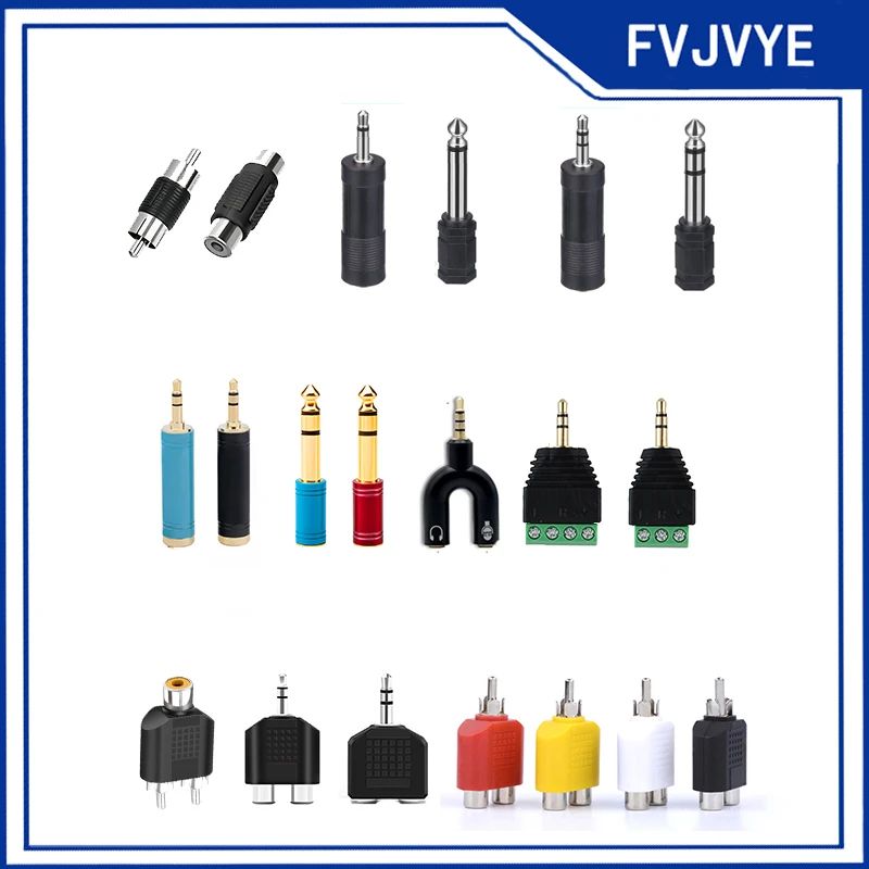 RCA/3.5mm/6.5mm Connector Female To Male Audio Jack Adapter Converter Headphone Amplifier Microphone AUX C5